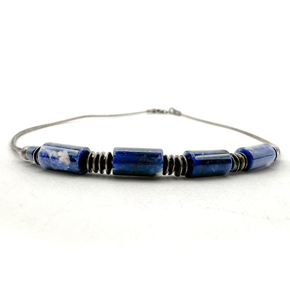 Silpada Sterling Silver Tube Sodalite Necklace 90s Beaded Omega Chain Choker